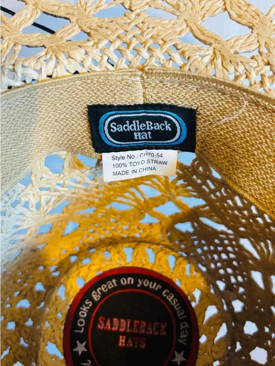 Beaded Straw Cowgirl Hat with Turquoise Concho - Tan/Brown - Picture 5 of 6